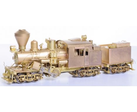 Pacific Fast Mail, brass 0 gauge Hillcrest Lumber Co Ltd 10# 3 Truck 70 Ton Climax locomotive and tender, crafted in ¼” scale