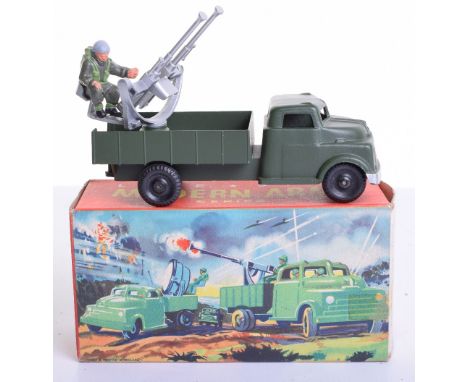 Lone Star Modern Army Series Twin Pom Pom Lorry, military green, silver gun, black plastic wheels,with plastic soldier figure