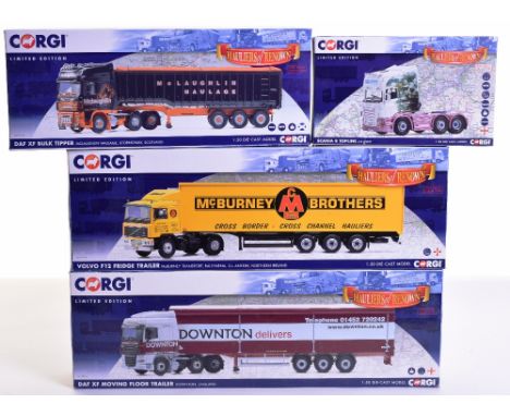Four Corgi Hauliers of Renown Limited Edition Models, CC13772 Scania R Topline,CC14119 DAF XF Bulk Tipper Mclaughlin, CC15513