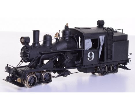 Westside Model Company, brass 0 gauge Heisler No.3 locomotive, made in Japan, finished in black, engine No.9, original box.