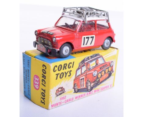Corgi Toys 339 Monte Carlo 1967 Winner B.M.C Mini Cooper S, red body, red interior, cast wheels, in mint condition , correct 