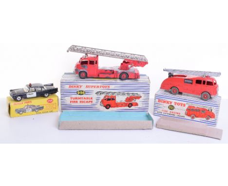 Three Boxed Emergency Dinky Toys, 258 USA Police Car Desoto Fireflite, black/white body, spun wheels, in good condition, miss