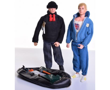 Palitoy vintage Action Man Sabotage, inflatable raft, with anchor, radio, dynamite, detonator, gas mask, knitted hat, sweater