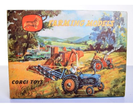 Scarce Corgi Toys Gift Set No 22 Farming Models, contains Massey Ferguson 780 Combine Harvester, red with metal tines, Fordso