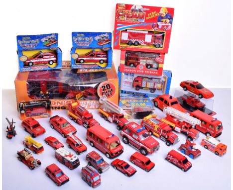 Various Emergency related vehicles, including Londons Burning play set, London Fire Brigade Fire Engine, Ertl Fireman sam fir