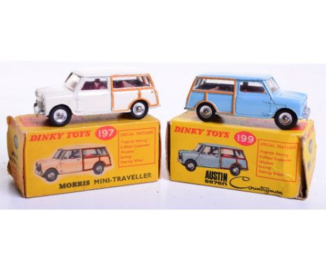 Boxed Dinky Toys 197 Morris Mini Traveller, cream body, red interior, in near mint condition, with a fair original box, one e