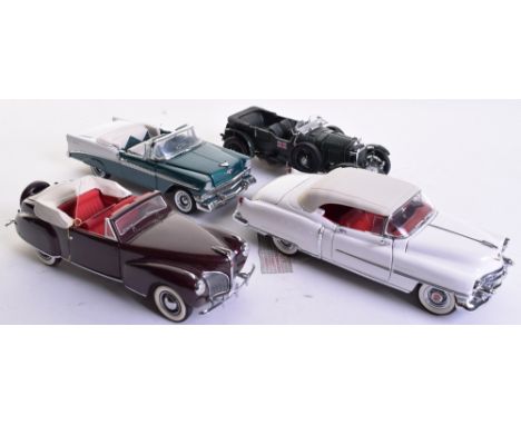 Four Franklin Mint Precision Models,1:24 scale,1929 Bentley Supercharged Racer, Packard, Cadillac Eldorado and Chevrolet Bela