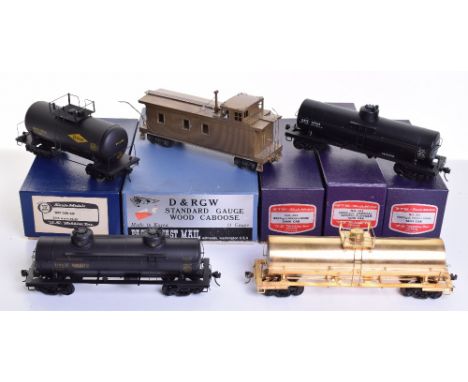 Collection of brass and metal 0 gauge Rolling Stock, Sierra Railways passenger coach and passenger/guards coach, KTM Scale Mo