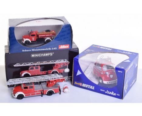 Minichamps Magirus S6500 Aerial Ladder Fire Engine 1:43 scale,Revell BMW Isetta 250 Hamburg Fire Brigade, 1:18 scale and Schu