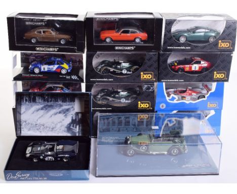 Seven  IXO 1:43 Scale Cars, including Datsun 240Z Winner Safari Rally 1973, Le Mans Audi R8 Joest, Aston Martin Vanquish, Le 