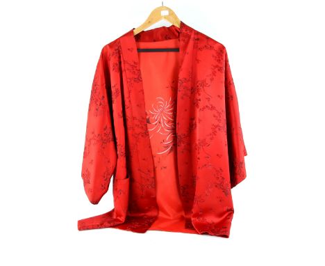 Vintage jackets to include a scarlet red Chinese jacket with painted floral interior(reversible) black/red Chinese padded jac
