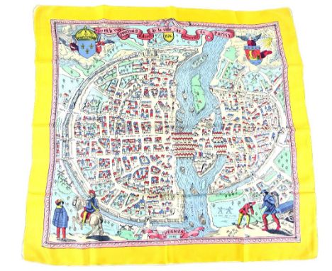 Hermes silk scarf Icy eft Le vray pourtraict naturel de la ville cite uinuerflte de Parisy - 1576 by Hugo Grygkar with yellow