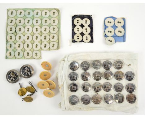 Collection of vintage buttons stamped with goats, two Continental white metal button covers applied with Lion rampant and var