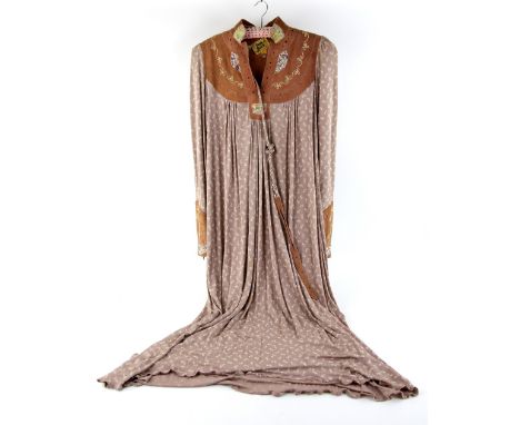 Marisa Martin of Knightsbridge cream silk ensemble tiered long skirt with self coloured embroidered decoration, camisole and 