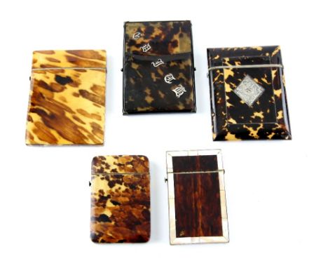 Collection of 19th century tortoiseshell card cases including one with white metal inlay, another with mother of pearl border