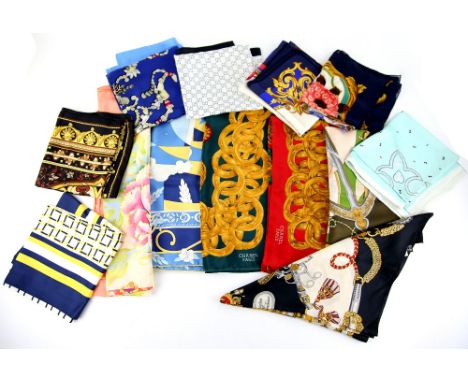  A collection of vintage &amp; mainly silk scarves, including items by Daks, Gianfranco Ferre, Vittadini, Escada and Precis (