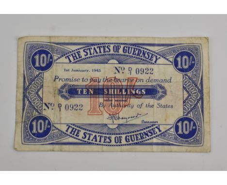 BRITISH BANKNOTE - STATES OF GUERNSEY - German Occupation issue - Ten Shillings, a States of Guernsey occupation banknote, de