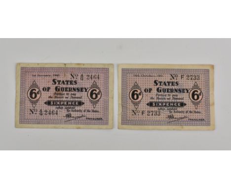 BRITISH BANKNOTES - STATES OF GUERNSEY - German Occupation, two German Occupation sixpence banknotes (GN35), the first dated 