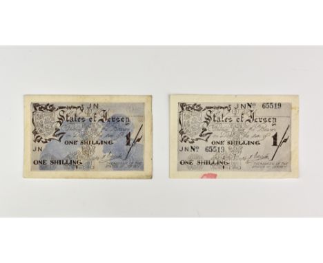 BRITISH BANKNOTES - STATES OF JERSEY - German Occupation, two One Shilling States of Jersey, German Occupation (error) bankno