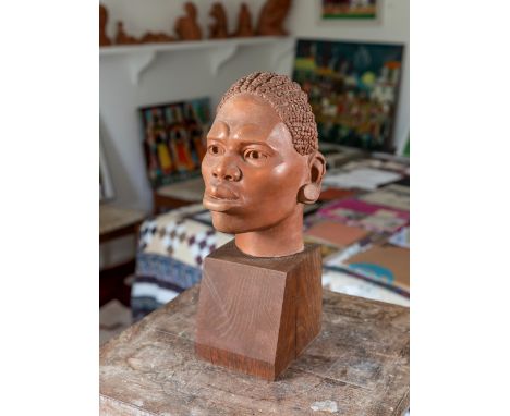 Intrigued - a terracotta model study by Leslie Harradine - Royal Doulton interest, polished terracotta model portrait mask bu