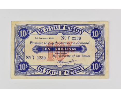 BRISTISH BANKNOTE - STATES OF GUERNSEY - German Occupation issue - Ten Shillings, A States of Guernsey occupation banknote, d