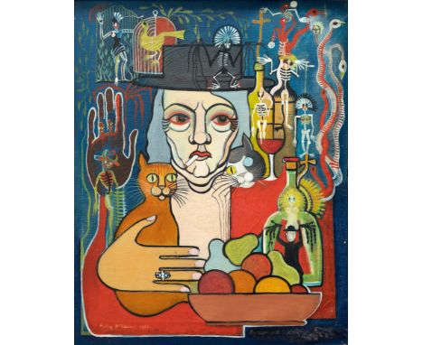 Molly McCann (British, 1913-2005), Self portrait, oil on artist's board, signed 'Molly McCann, 1966' lower left, gilt framed,