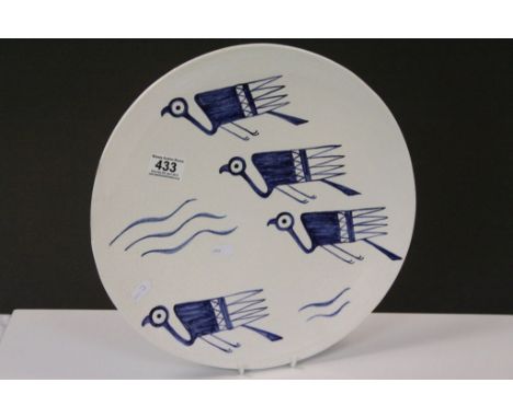 Large Ceramic Charger by Beryl Huffner decorated with stylised birds