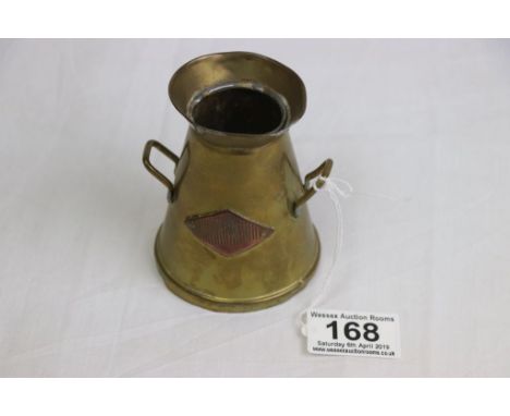 Vintage Brass and Copper Match Holder and Striker in the form of a Milk Churn, 9cms high