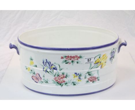 Ceramic Oval Footbath with hand painted floral and butterfly design, 49cms long