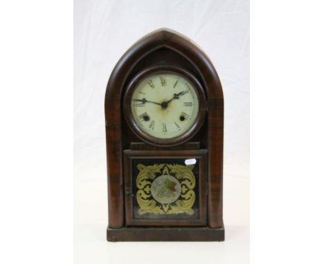 Late 19th / Early 20th century Walnut Cased Domed Top American Mantle Clock by Waterbury Clock Co, Connetticutt, 48cms high