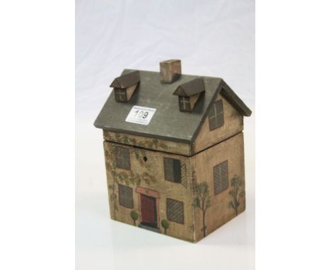 Georgian Style Tea Caddy in the form of a Hand Painted House