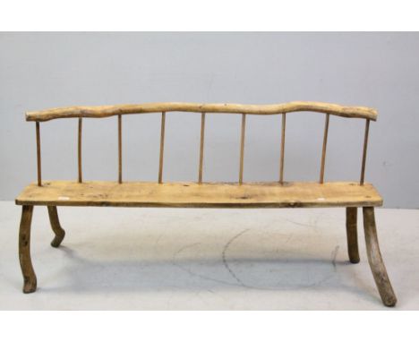 Rustic Provincial Oak Stick Back Bench raised on Simple Stick Splayed Legs, 137cms long x 67cms high