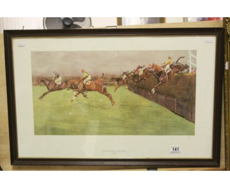 Framed and glazed Limited edition Cecil Aldin Print "The Grand National - Belcher's Brook" with blind stamp, measures approx 