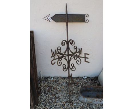 Vintage Iron Weather Vane with Pointing Arrow and Scroll Brackets to North, South, East, West, 134cms high