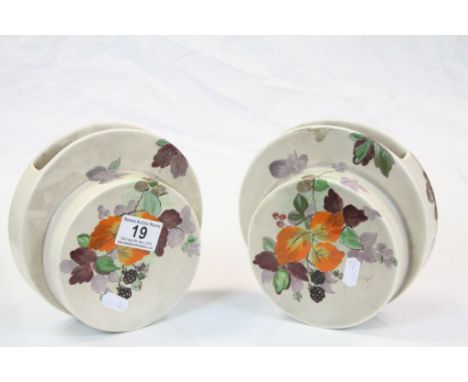 Pair of Clarice Cliff Wilkinson ceramic Wall pockets with hand painted Blackberry design, both approx 16.5cm diameter