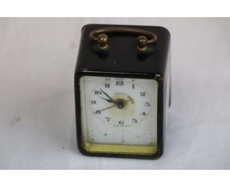 Late 19th / Early 20th century Italian Carriage Clock, Black Metal Case, White Enamel Dial with Gilt Highlights and marked Ve