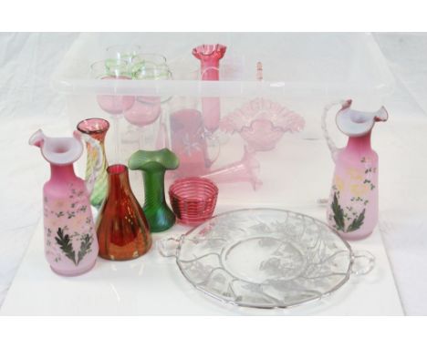 Collection of vintage Art glass etc to include; Cranberry glass, Loetz style etc