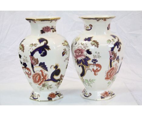 Large pair of Mason's Ironstone ceramic Balluster vases in "Mandalay" pattern and standing approx 31cm tall