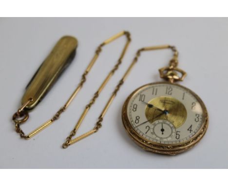 Keystone open face top wind pocket watch together with a pen knife