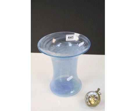 Bliue Glass Vase with Flared Rim and Blue Swirl Design, 20cms high together with a Glass Bull's Eye Pocket Watch