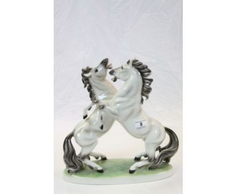 Royal Belvedere Vienna Ceramic Model of Two Fighting Grey Horses, 37cms high