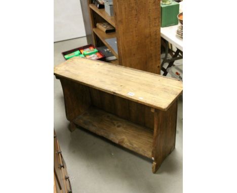 Vintage Pine Bench with Shaped Legs, Back Board and Shelf below, 100cms long x 30cms deep x 60cms high