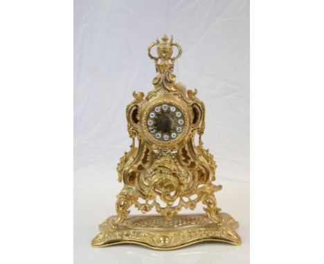 French Rococo Style Gilt Cased Mantle Clock with Key