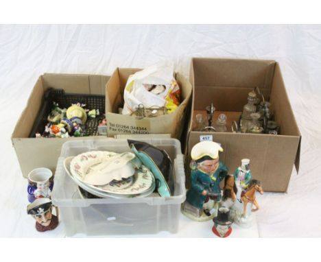 Various items including Four Condiment Sets on Silver Plated Bases, Ceramic Condiment Set, Musical Toby Jug, Staffordshire Fi