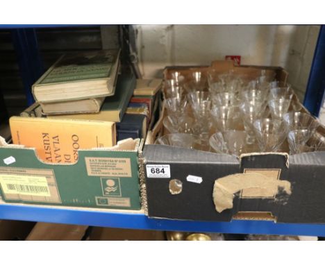 Group of Hardback Books including Mathematics, Map Projection, etc plus a Tray of Cut Glass Drinking Glasses