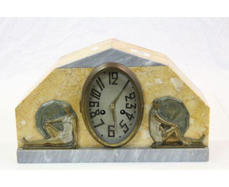 Art Deco Marble mantle Clock, movement marked "Lardot &amp; Boyon Paris", lacking pendulum &amp; bell, though has a key, meas