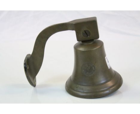 Brass Hanging Bell on Wall Bracket marked 1824, 16cms high