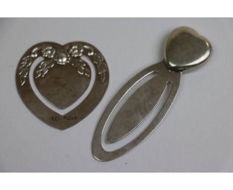 Silver bookmark in the form of a heart with floral decoration in relief, makers Harrison Brothers &amp; Howson Ltd, Birmingha