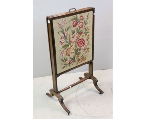Early 19th century Mahogany Extending Firescreen with Woolwork Floral Panel