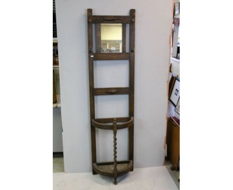 1930's / 40's Oak Hall Stick / Cloak Stand with Mirrored Back and Demi-Lune Stick Compartment with Barleytwist Supports and M